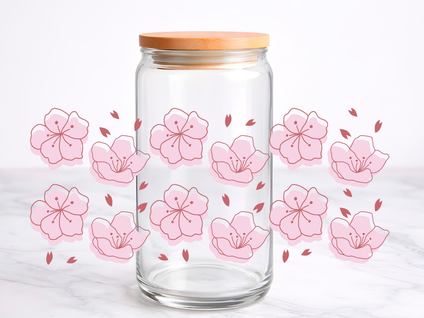 Cherry Blossoms UV DTF transfer sticker, 16oz glass can wrap