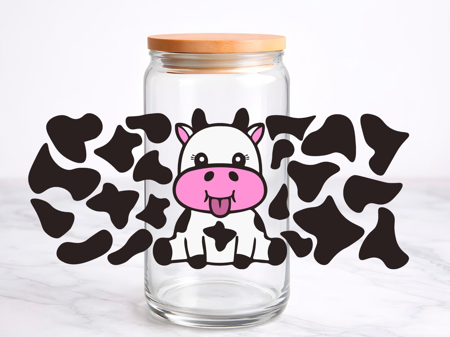 Cheeky Cow UV DTF transfer sticker, 16oz glass can wrap