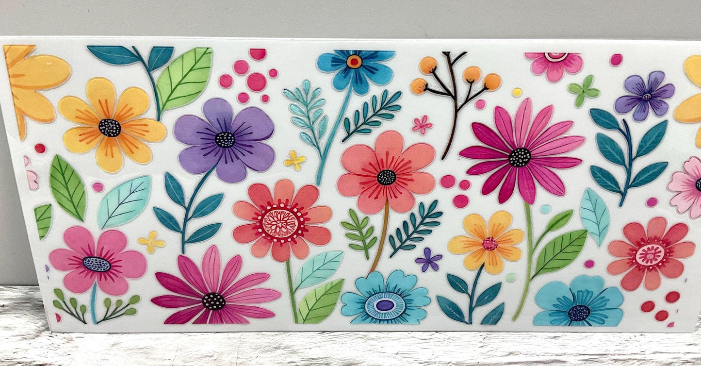 Meadow Floral UV DTF transfer sticker, 16oz glass can wrap