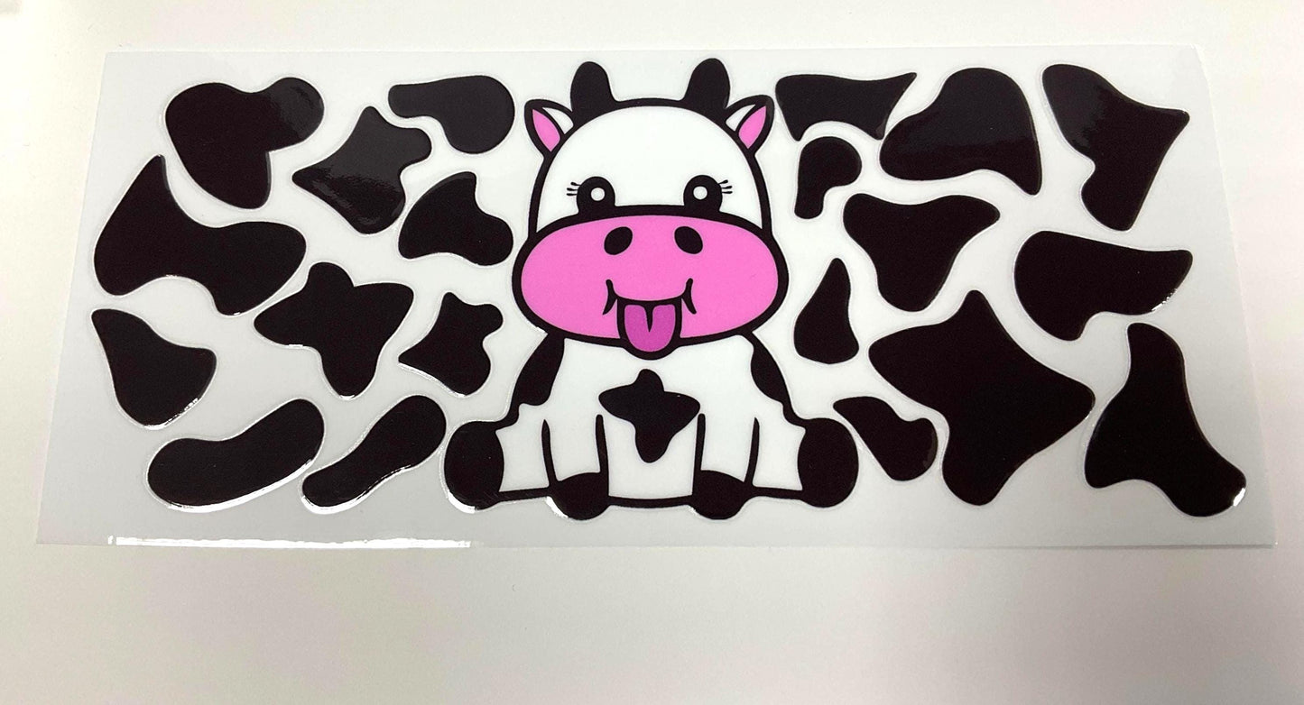 Cheeky Cow UV DTF transfer sticker, 16oz glass can wrap