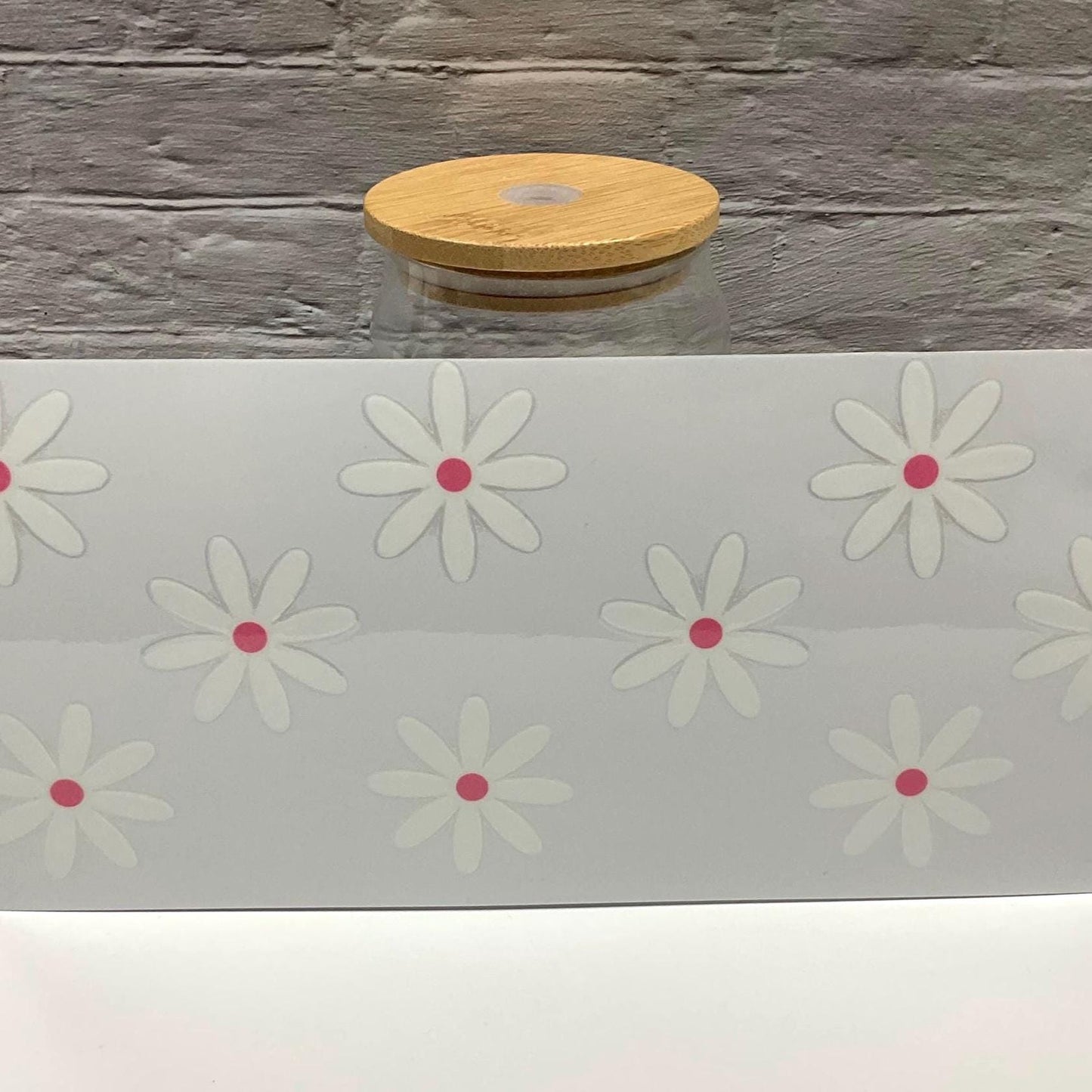 Daisies UV DTF transfer sticker, 16oz glass can wrap