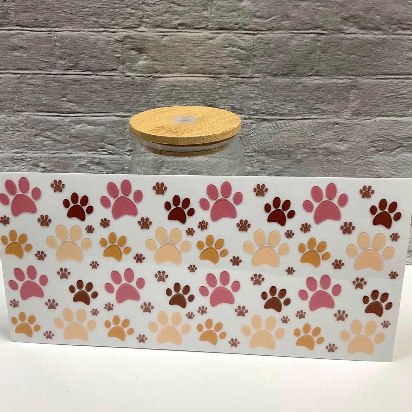 Dog Paws UV DTF transfer sticker, 16oz glass can wrap