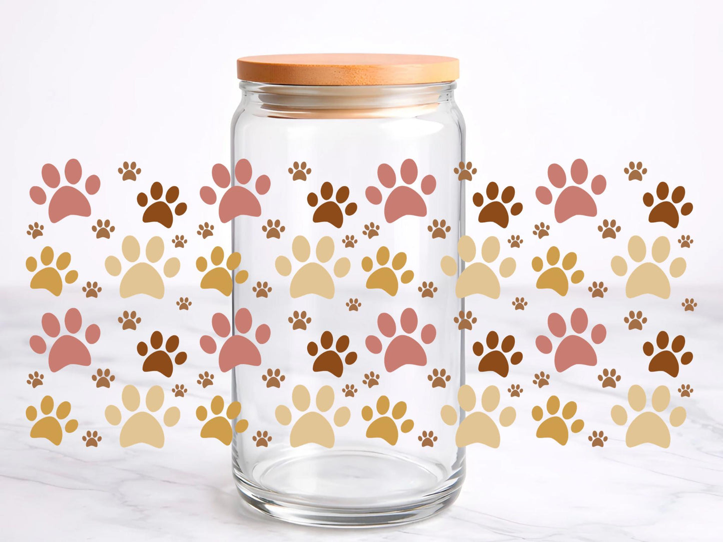 Dog Paws UV DTF transfer sticker, 16oz glass can wrap