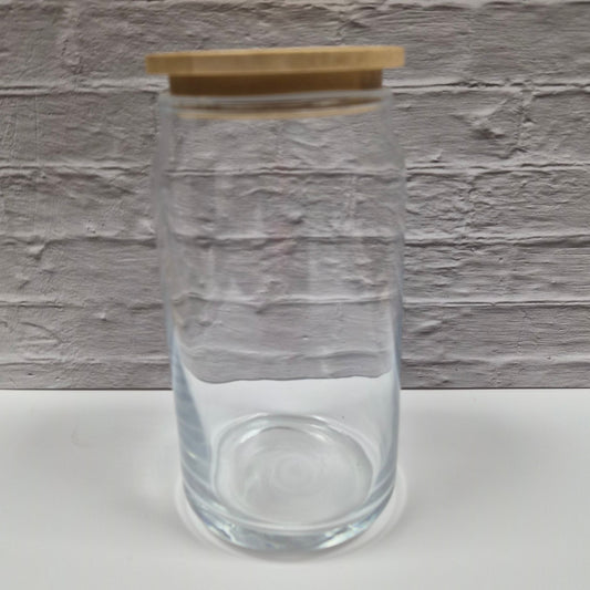 clear glass can with bamboo lid