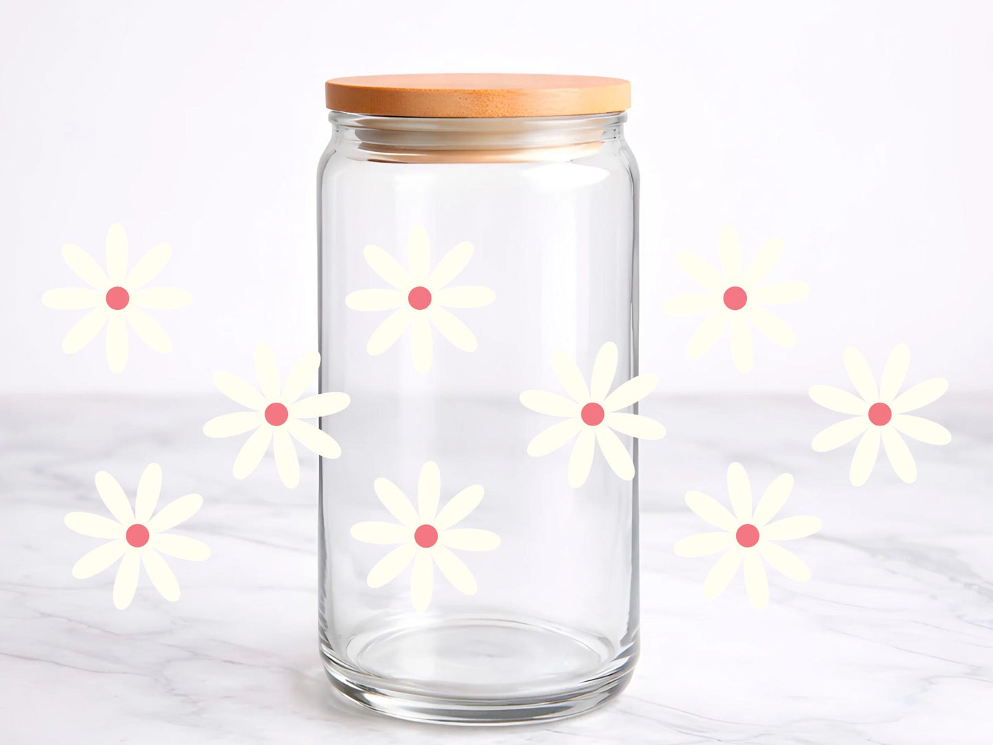 Daisies UV DTF transfer sticker, 16oz glass can wrap