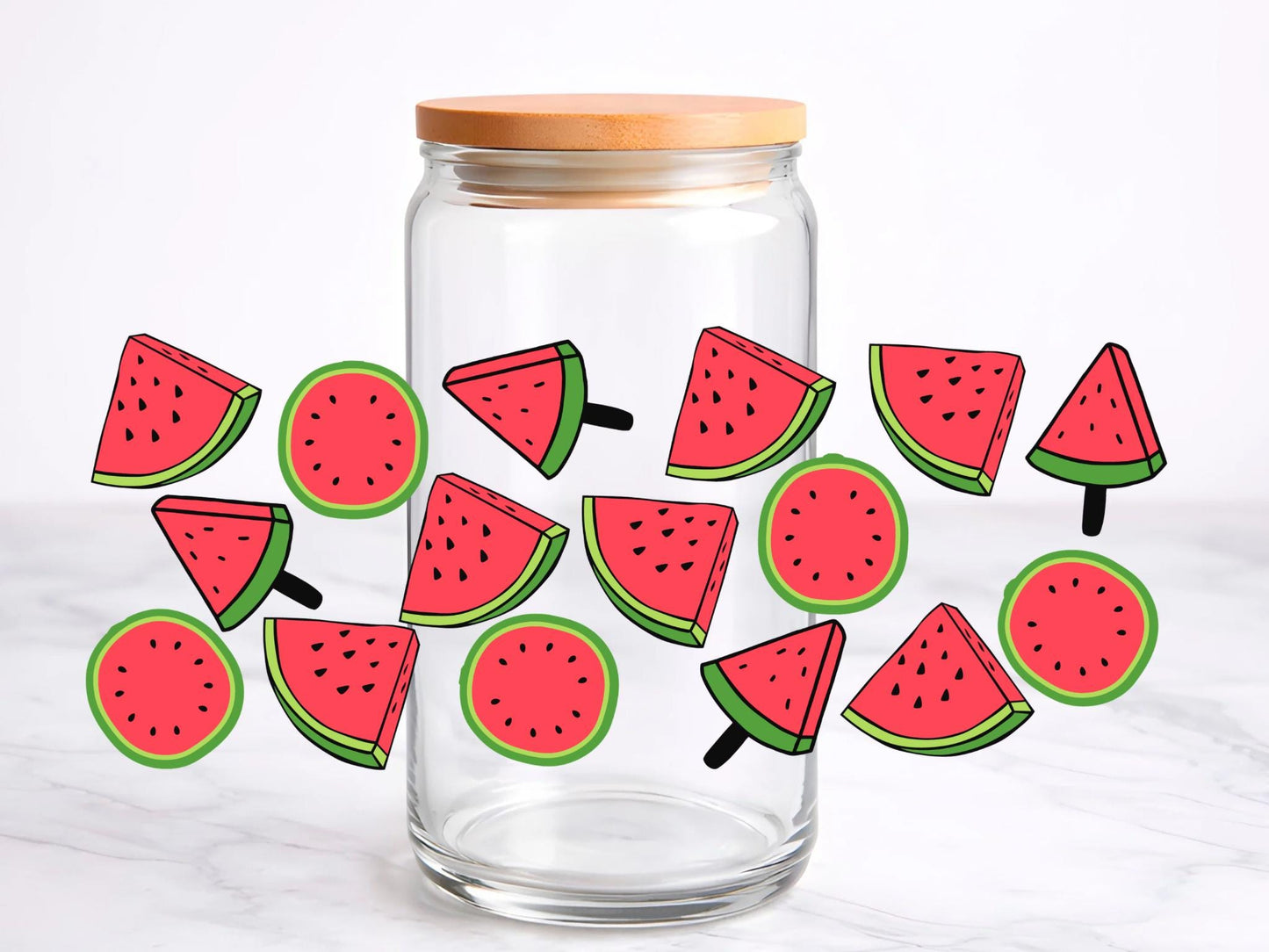 Watermelon Summer UV DTF transfer sticker, 16oz glass can wrap