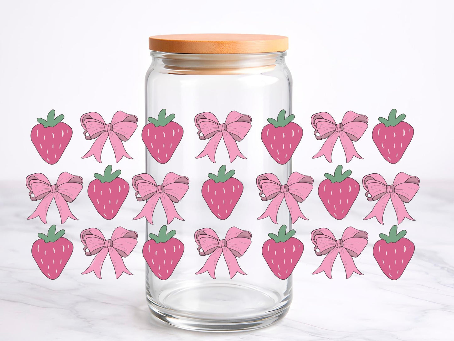 Berries & Bows UV DTF transfer sticker, 16oz glass can wrap