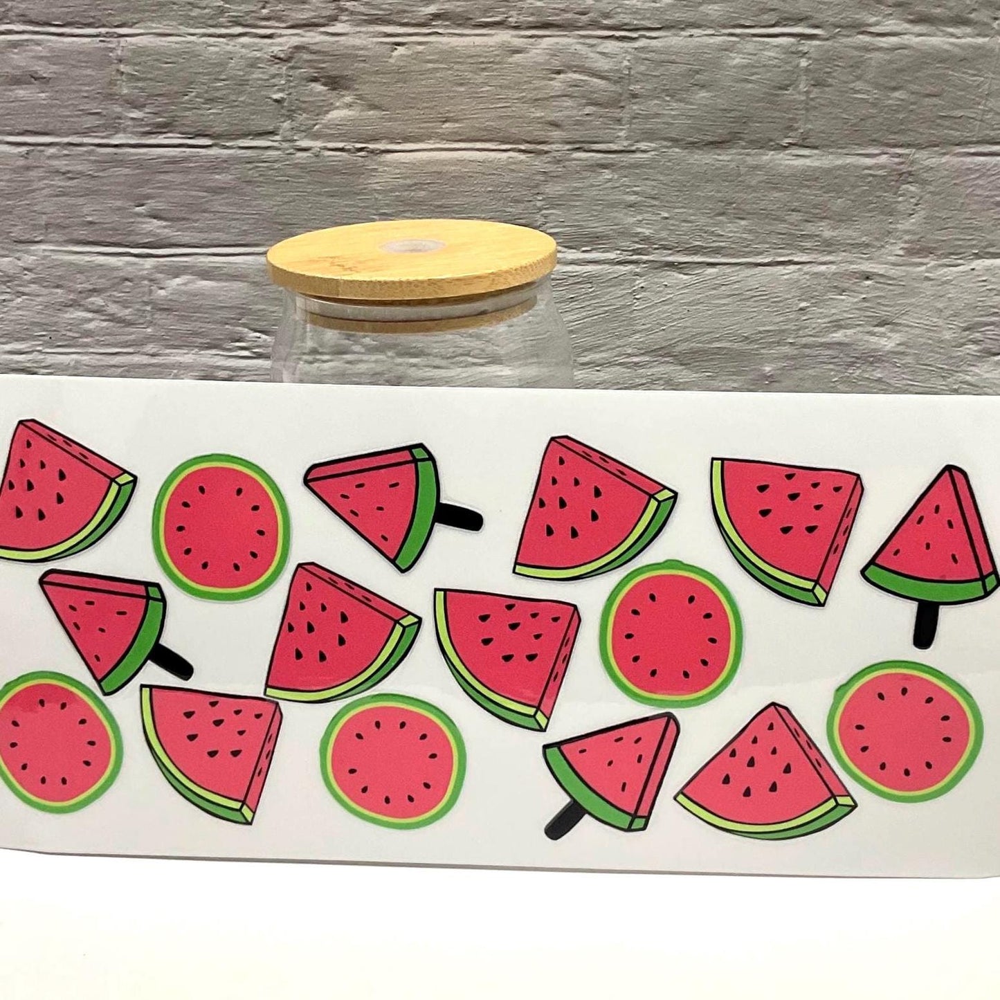 Watermelon Summer UV DTF transfer sticker, 16oz glass can wrap