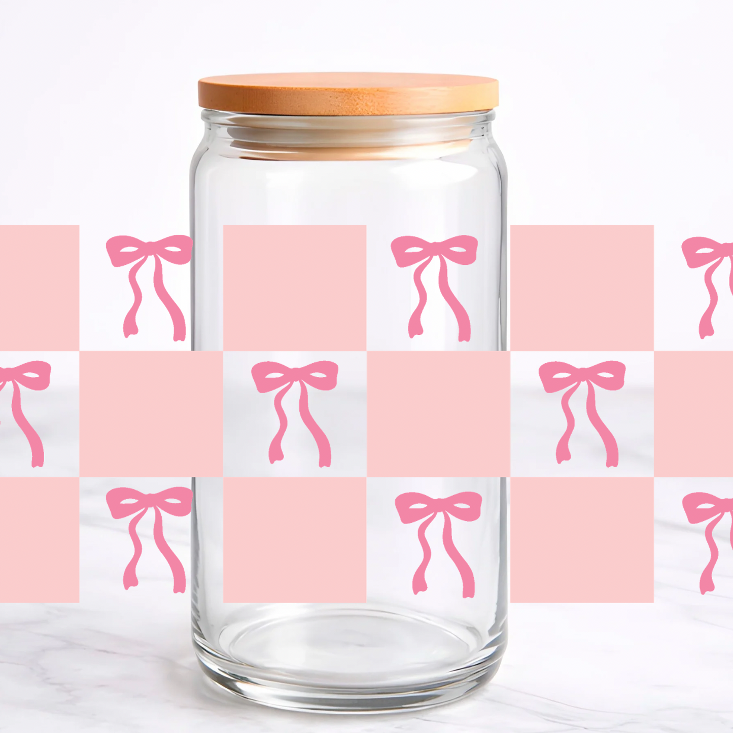 Bows & Checks UV DTF transfer sticker, 16oz glass can wrap