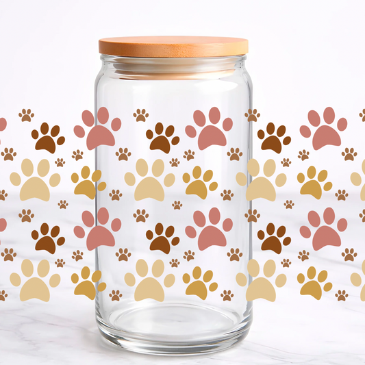 Dog Paws UV DTF transfer sticker, 16oz glass can wrap
