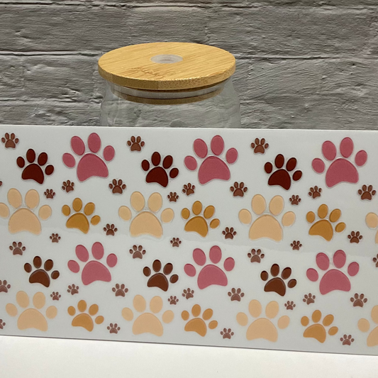 Dog Paws UV DTF transfer sticker, 16oz glass can wrap