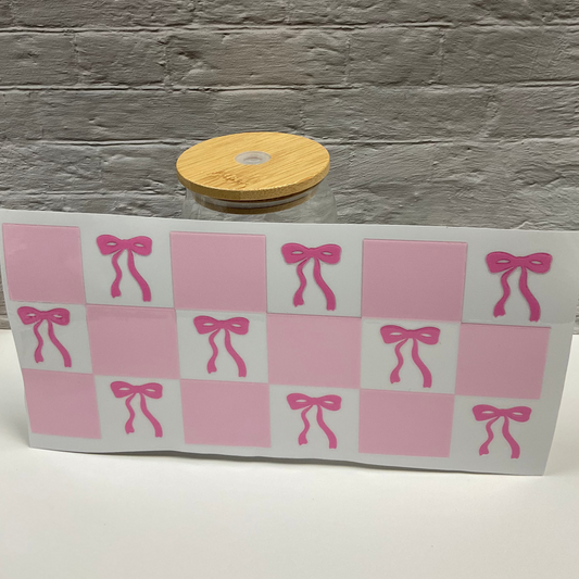 Bows & Checks UV DTF transfer sticker, 16oz glass can wrap