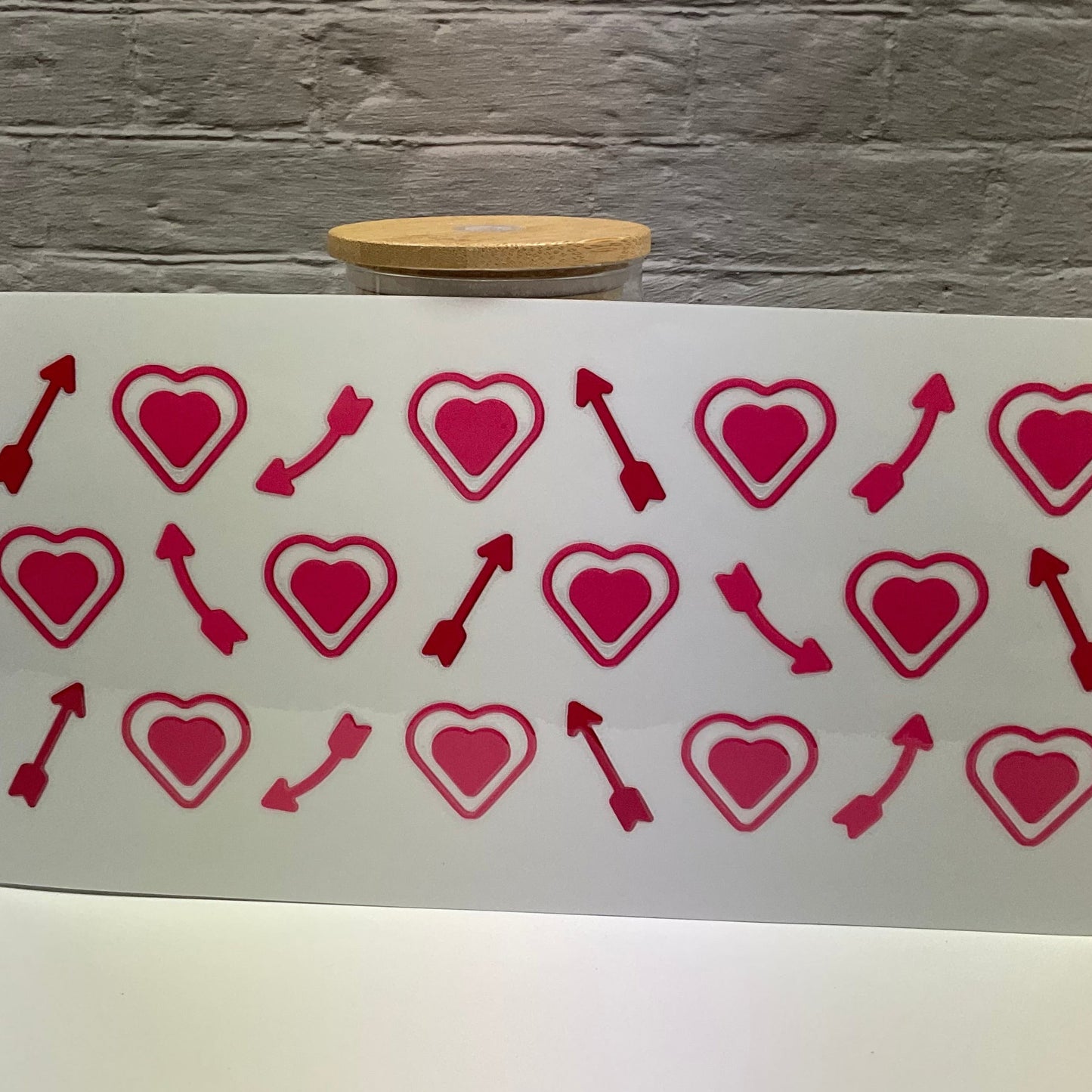 Cupid’s Arrow UV DTF transfer sticker, 16oz glass can wrap
