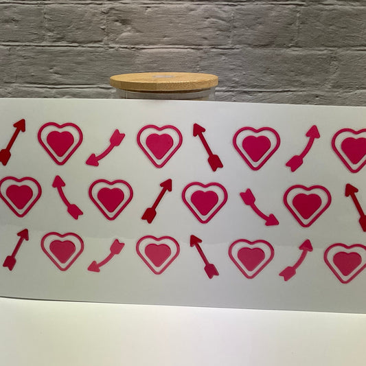 Cupid’s Arrow UV DTF transfer sticker, 16oz glass can wrap