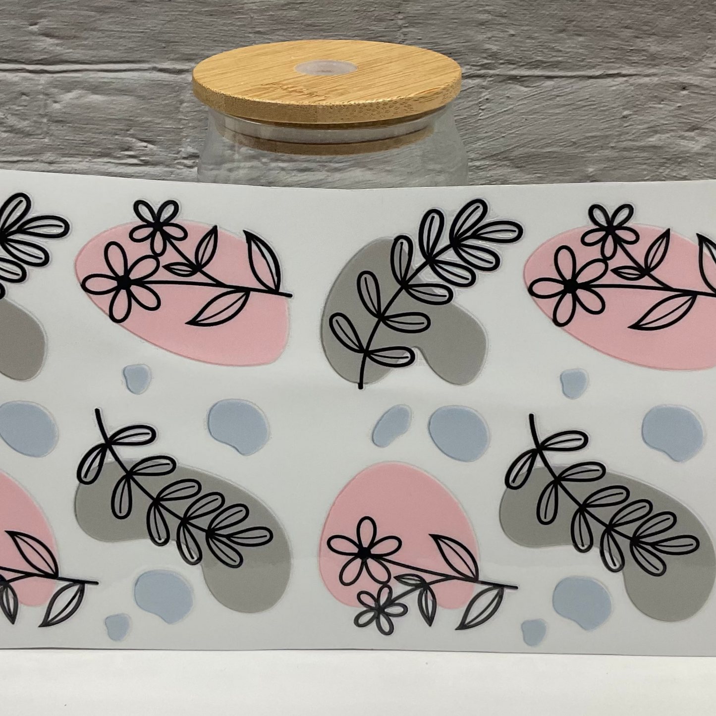 Boho Floral UV DTF transfer sticker, 16oz glass can wrap