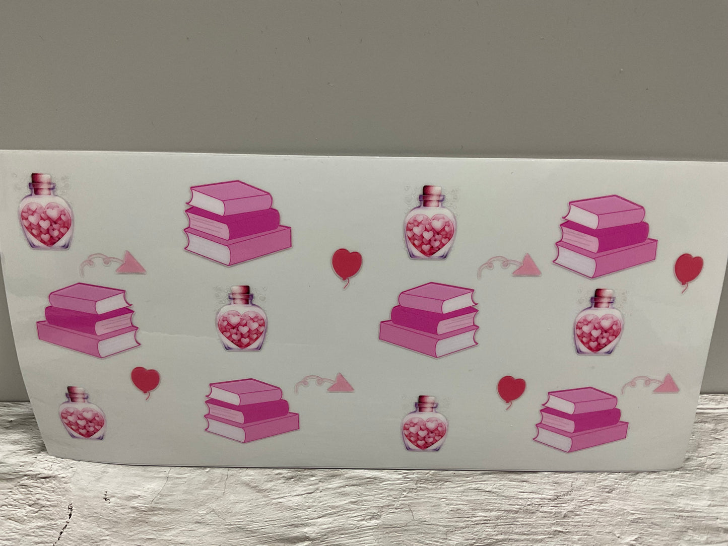 Love & Books UV DTF transfer sticker, 16oz glass can wrap