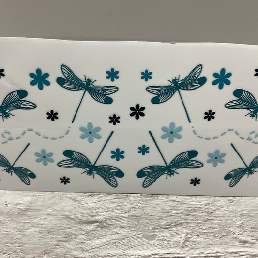 Dragonfly UV DTF transfer sticker, 16oz glass can wrap