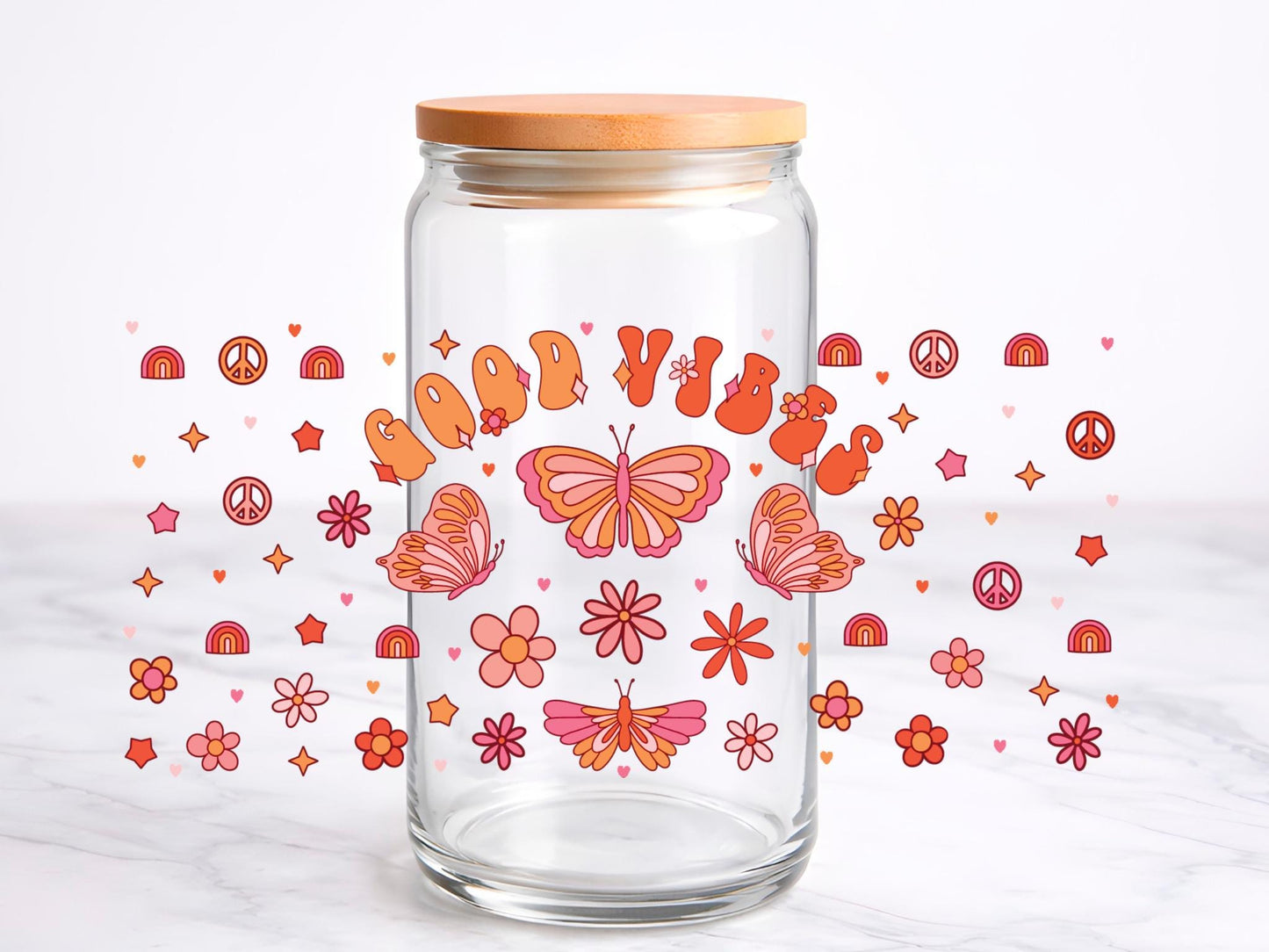 Good Vibes  UV DTF transfer sticker, 16oz glass can wrap