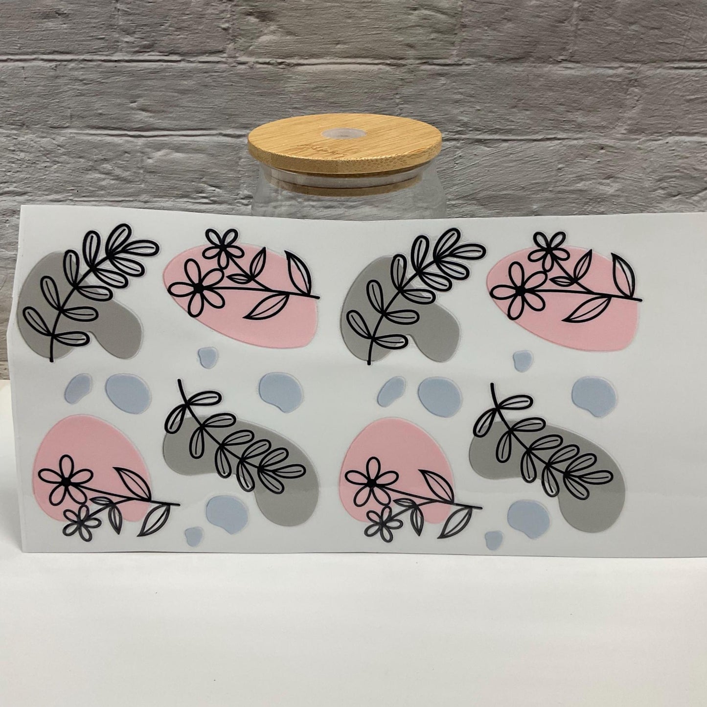 Boho Floral UV DTF transfer sticker, 16oz glass can wrap