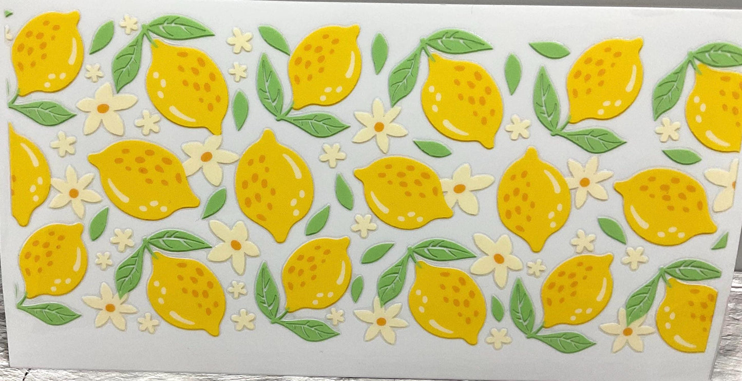 Lemon Dreams UV DTF transfer sticker, 16oz glass can wrap