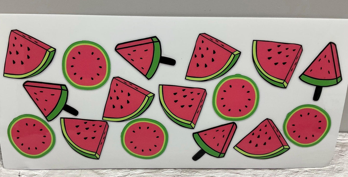 Watermelon Summer UV DTF transfer sticker, 16oz glass can wrap