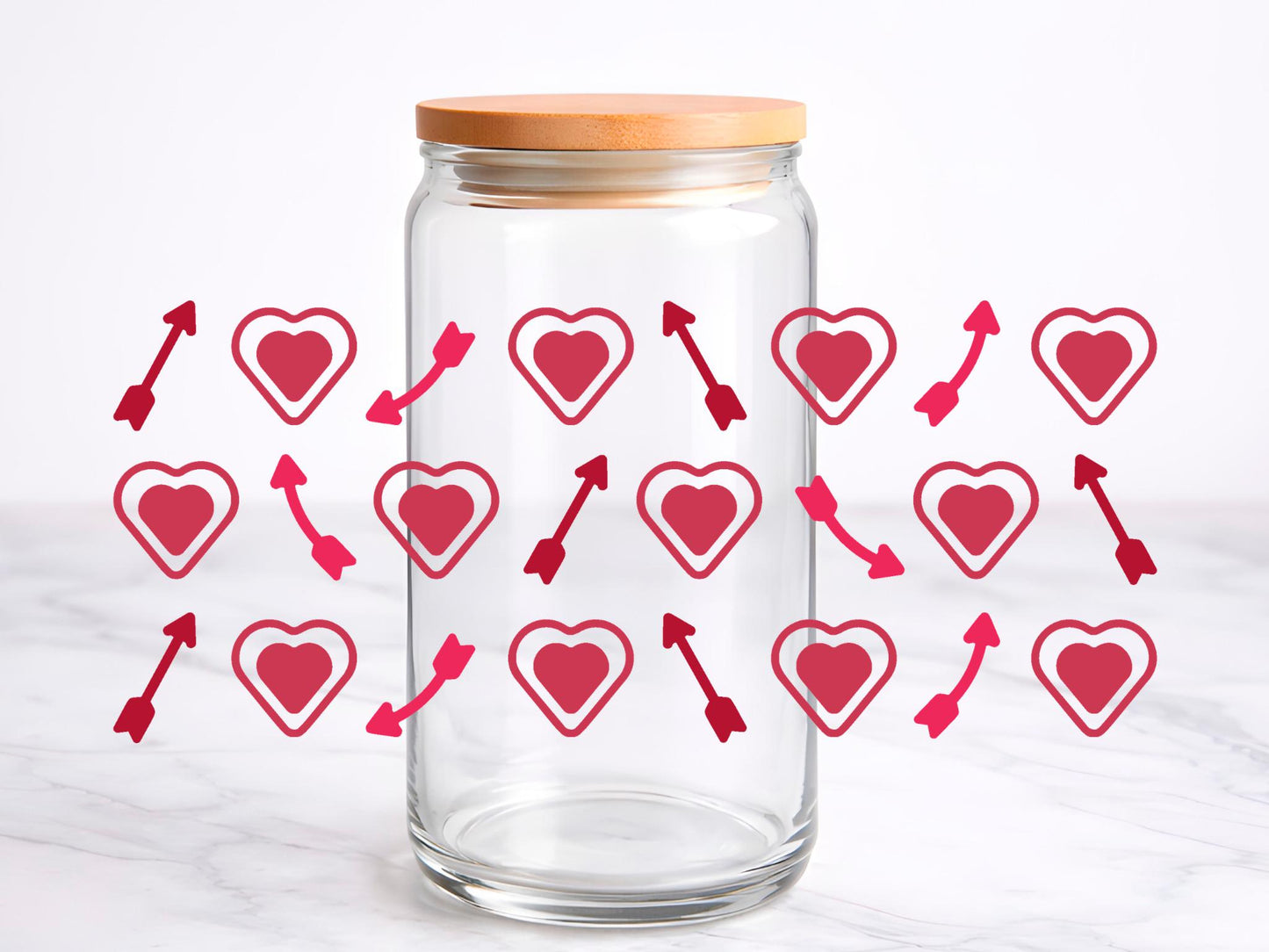 Cupid's Arrows UV DTF transfer sticker, 16oz glass can wrap