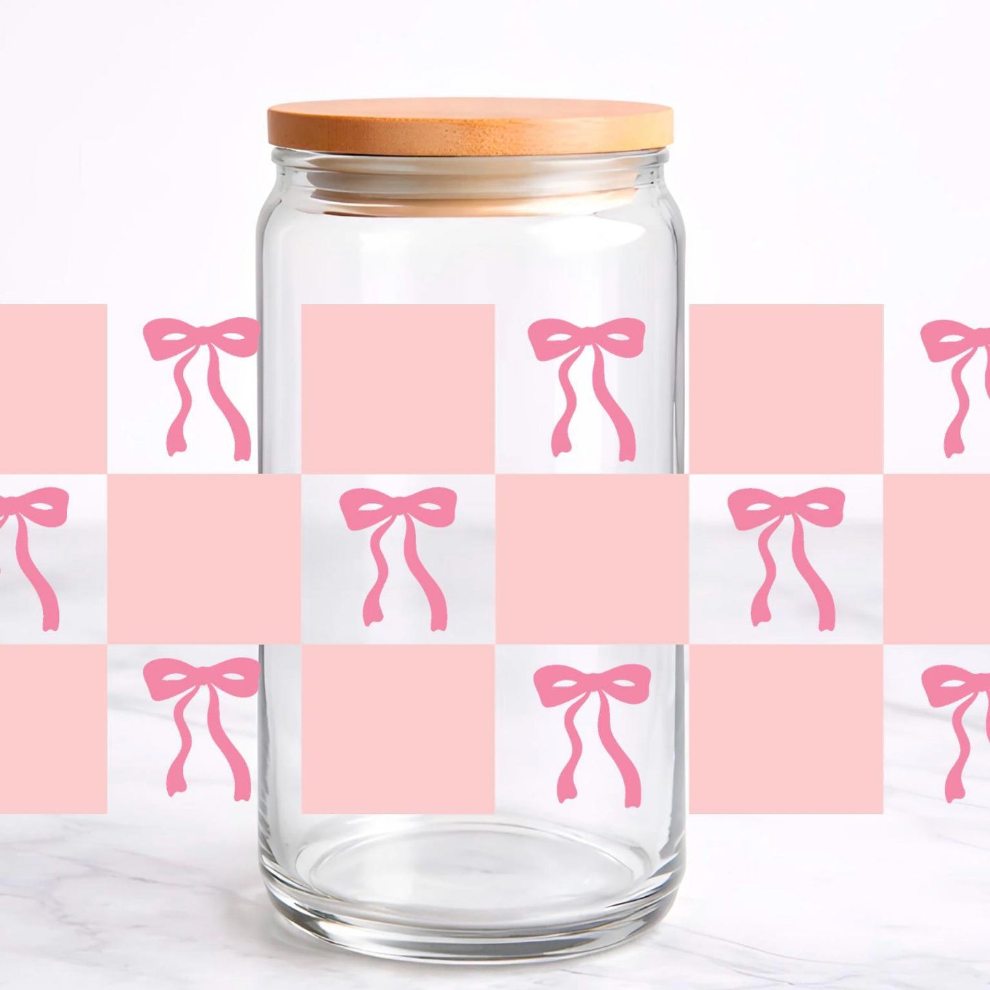 Bows & Checks UV DTF transfer sticker, 16oz glass can wrap