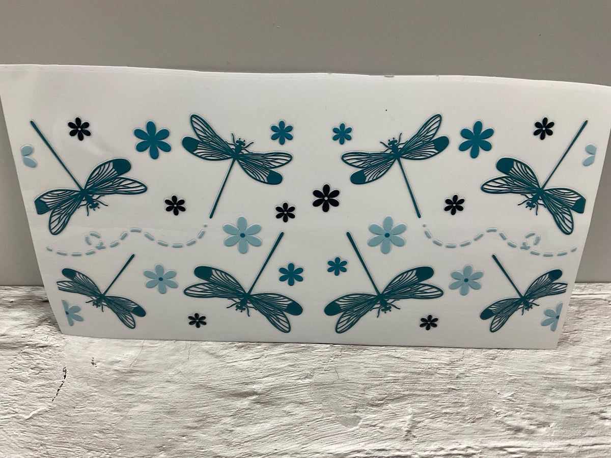 Dragonfly UV DTF transfer sticker, 16oz glass can wrap __etsy:7663080203
