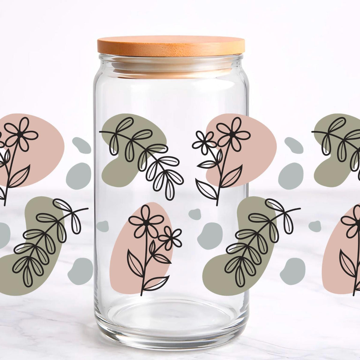 Boho Floral UV DTF transfer sticker, 16oz glass can wrap __etsy:7716085086