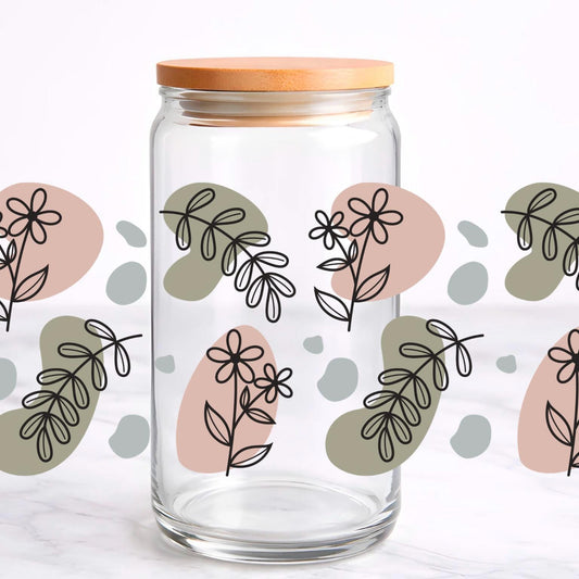 Boho Floral UV DTF transfer sticker, 16oz glass can wrap __etsy:7716085086