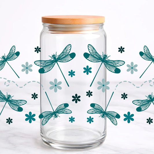 Dragonfly UV DTF transfer sticker, 16oz glass can wrap __etsy:7720993390