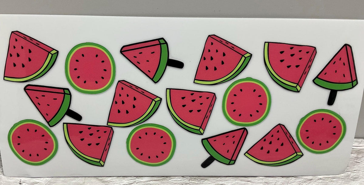 Watermelon Summer UV DTF transfer sticker, 16oz glass can wrap __etsy:7731424603