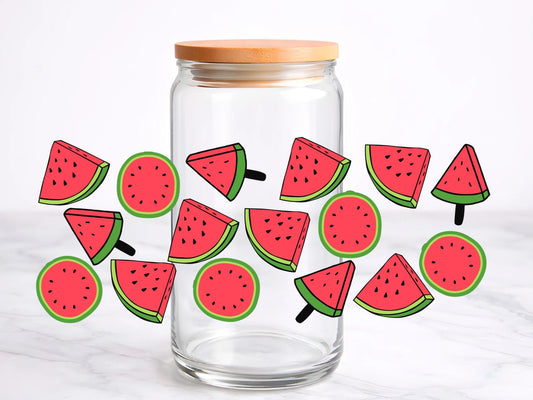 Watermelon Summer UV DTF transfer sticker, 16oz glass can wrap __etsy:7768938327