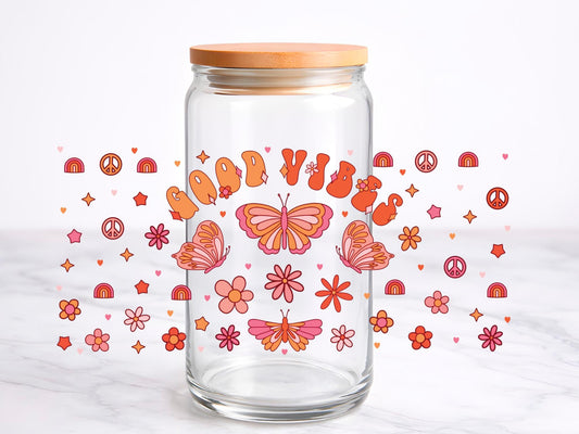 Good Vibes  UV DTF transfer sticker, 16oz glass can wrap __etsy:8045364153